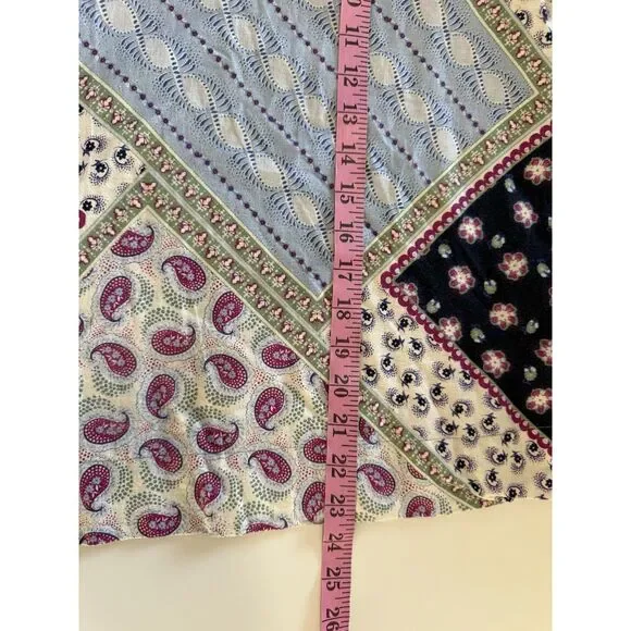 Loft Linen Blend Patchwork Blouse Top Balloon Sleeve Peasant Floral Paisley Med - Picture 16 of 16